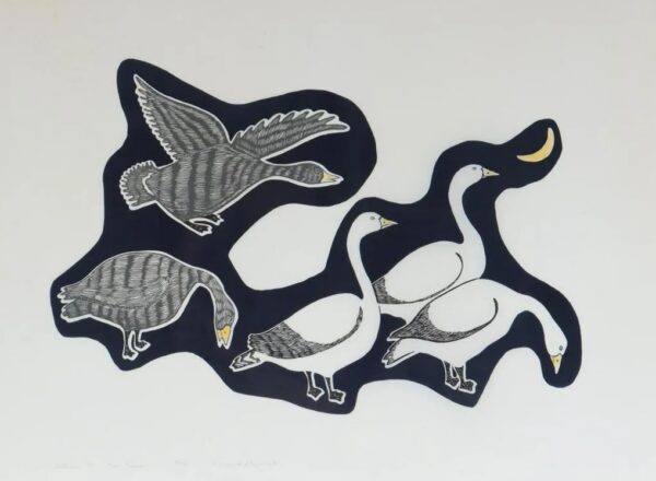 Agnes Nanogak stonecut print, Five Geese