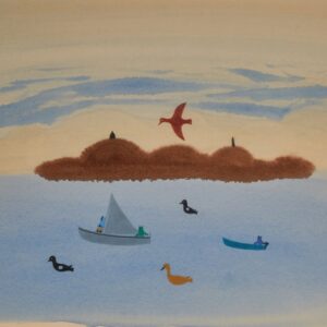 Kingmeata Etidlooie Original Seascape Painting with Boats and Birds