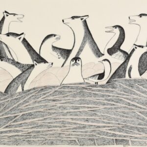 Kakulu Saggiaktok Original Drawing (Dogs with Seals and Birds)