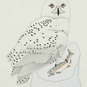 Qavavau Manumie Original Drawing -Snowy Owl w/ Fish